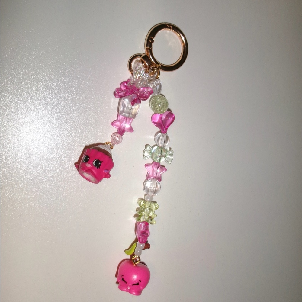 Shopkins Pink and Clear Beaded Keychain with Cute Charms